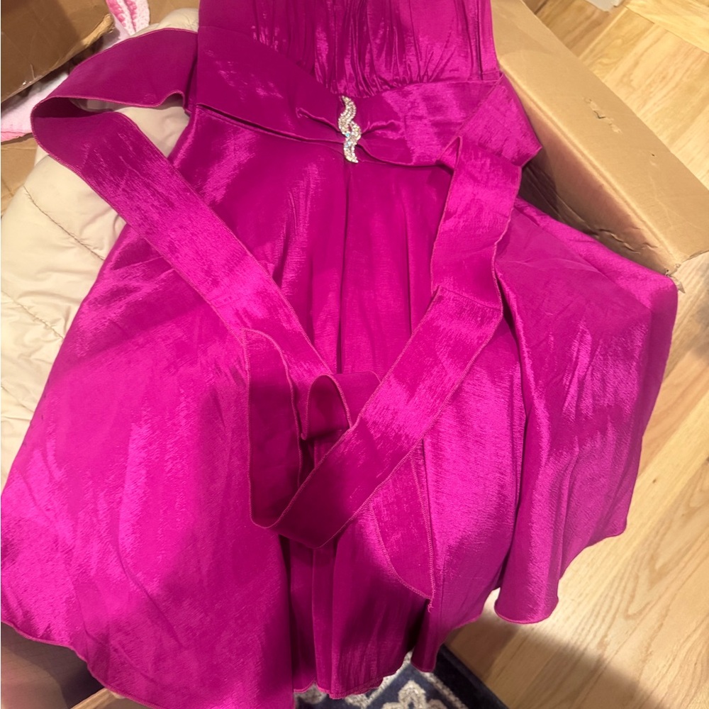 Elegant Fuchsia Dress with Sash